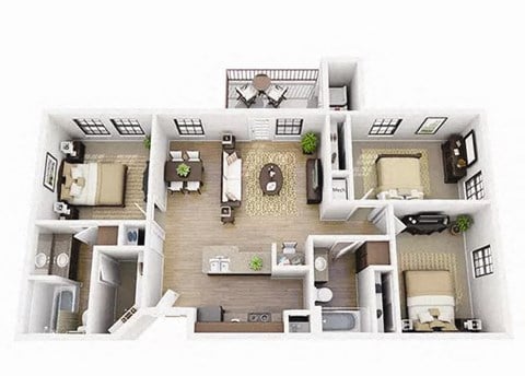 Floor plan for 3 beds, 2 baths, 1150 sqft